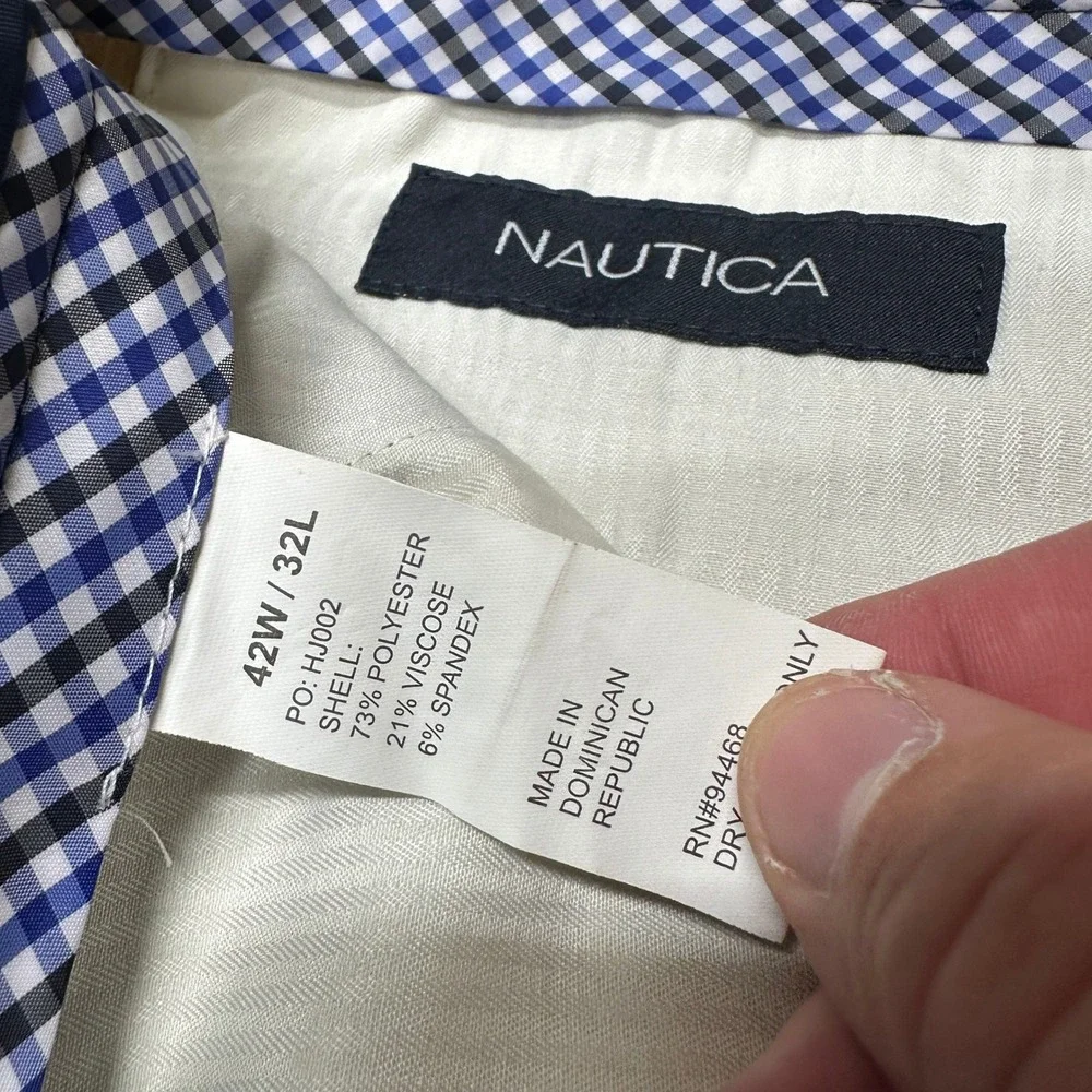 Nautica Men's Tan Chinos Flat Front Dress Pants Size 42W‎ x 32L Polyester Blend